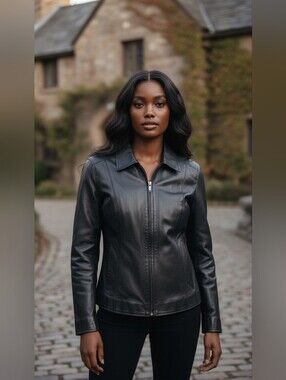 ColeBrook & Co 100% Genuine Leather Jacket Black Distressed Patina Large